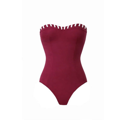 Bikini Wine Red Niche Design Tube Top Split Swimsuit Women