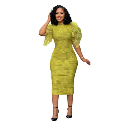 Women Clothing Stitching Ruffle Sleeve Summer Africa Dress