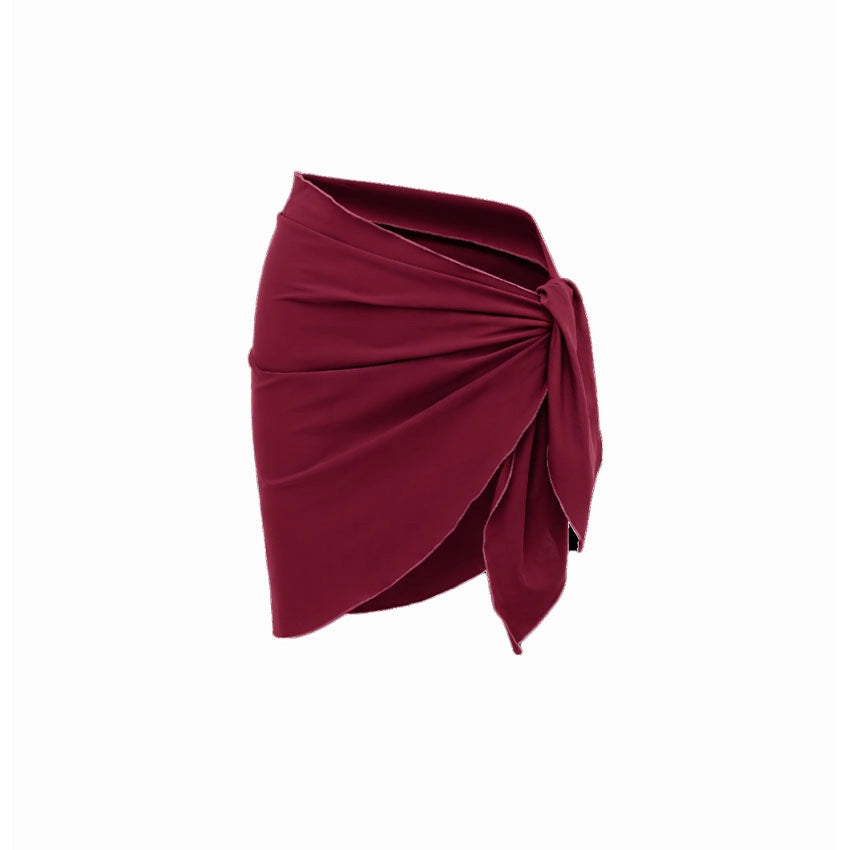Swimsuit Wine Red Niche Design Tube Top One Piece Swimsuit Women Wrap Skirt