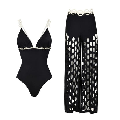 Swimsuit Black Niche High Grade Hollow Out Cutout Beach Pants One Piece Swimsuit Set Women