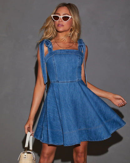 Spring Summer Office Suspenders Denim Women Dress