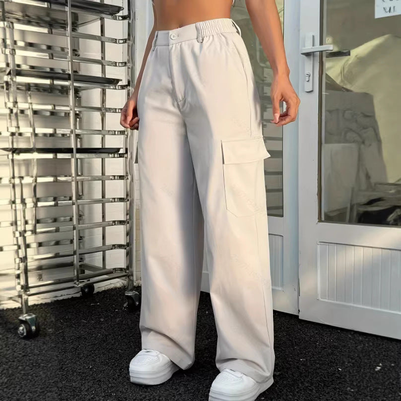 Multi Pocket Outdoor Overalls Casual Slimming High Waist Petite Women Summer Straight Leg Pants