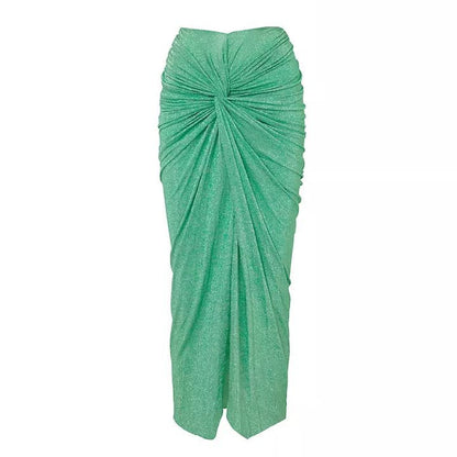 Solid Color Advanced Halter Shiny Surface One Piece Swimsuit Women