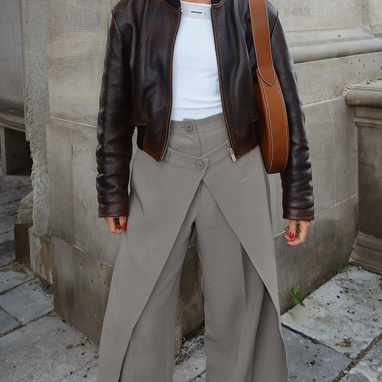 French Minority Design High Waist Trousers Women Clothing Spring Loose Irregular Asymmetric Casual Wide Leg Pants