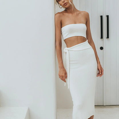 Dress Women Sexy Cutout Backless Tube Top Lace Up Knitted Dress Women