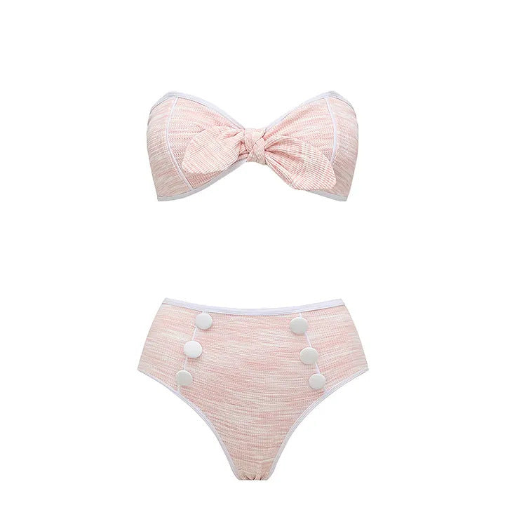 Bikini Pink Sweet Chanel High Waist Split Swimsuit Women