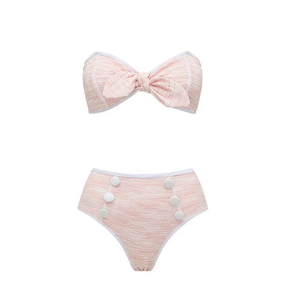 Bikini Pink Sweet Chanel High Waist Split Swimsuit Women