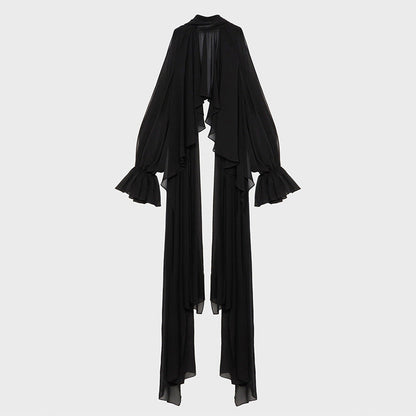 Autumn Tops Women Sweet Fresh Korean Casual Irregular Asymmetric Stand Collar Loose Solid Color Halter Shirt
