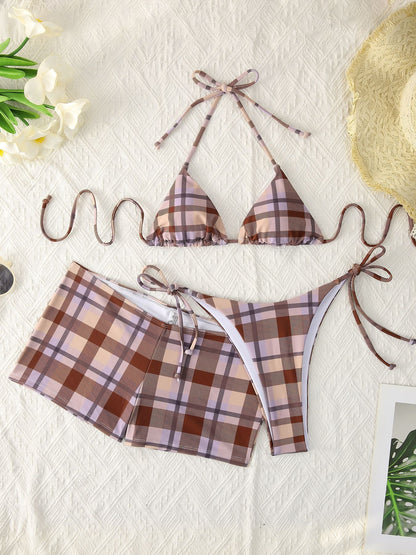 Halter Sexy Triangle Cup Bikini Shorts Three Piece Sets