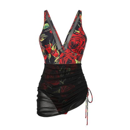 Swimsuit Mesh Stitching One Piece Printed One Piece Swimsuit Women