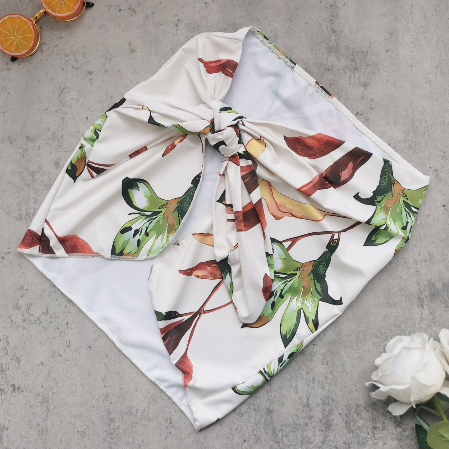 Solid Color High Waist Bikini Skirt Three Piece Sets Split Swimsuit Women