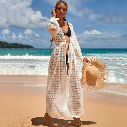 Circle Lace Long Cardigan Beach Vacation Sun Protection Coat Beach Cover Up Swimsuit Outwear Women Crochet hook