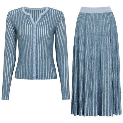 Autumn Trending Knitted Women Jacket Skirt Two Piece Sets