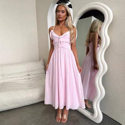 Spring Summer Suspender Ruffled Dress Casual Loose Vacation Dress Women