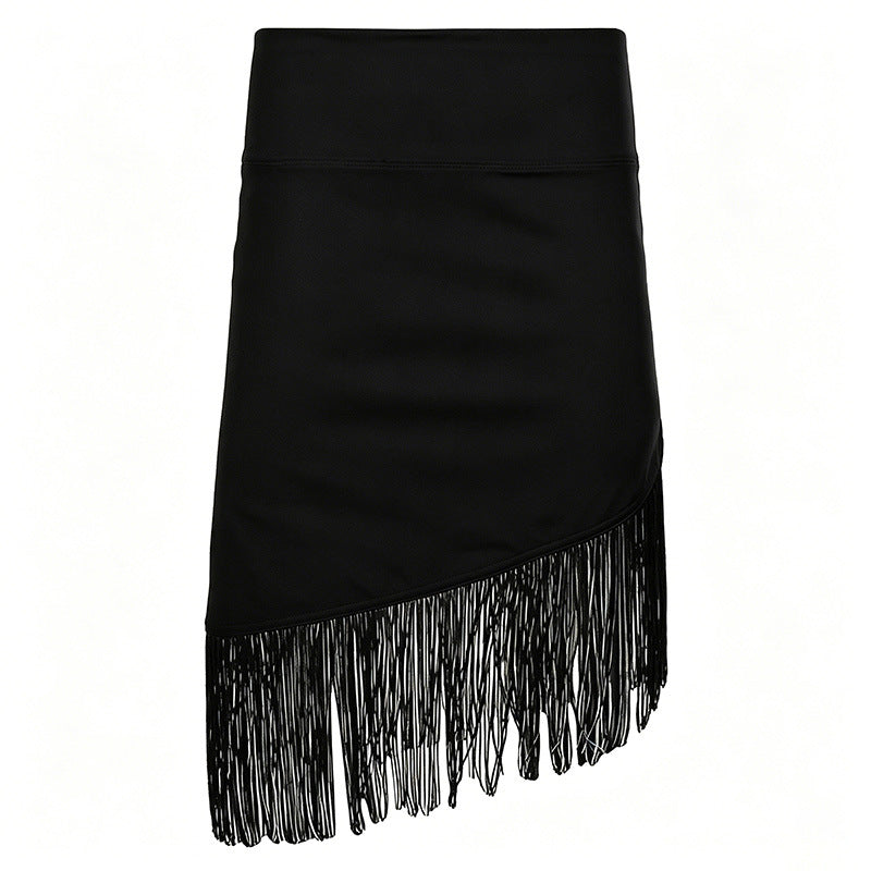 Elegant Sexy Woman Tassel Irregular Asymmetric Low Waist Skirt Retro Street Sexy Hip Mid Skirt