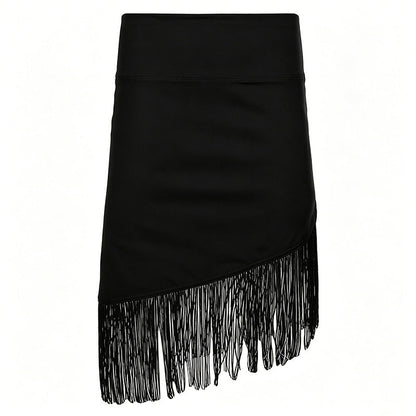 Elegant Sexy Woman Tassel Irregular Asymmetric Low Waist Skirt Retro Street Sexy Hip Mid Skirt