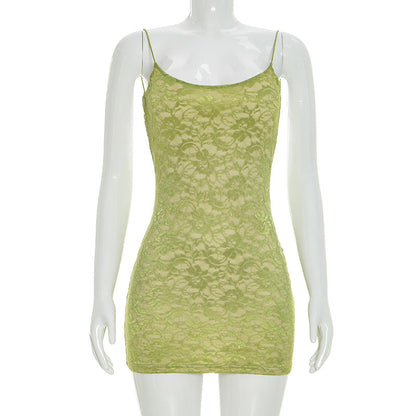 Women Clothing Summer Solid Color Sexy Lace Sling Bare Back Skinny Sheath Dress