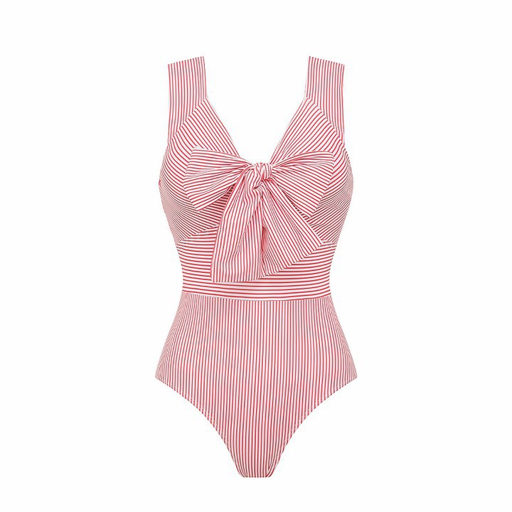 Striped Bow Swimsuit Women Vacation Beach Two Piece Sets