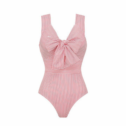 Striped Bow Swimsuit Women Vacation Beach Two Piece Sets