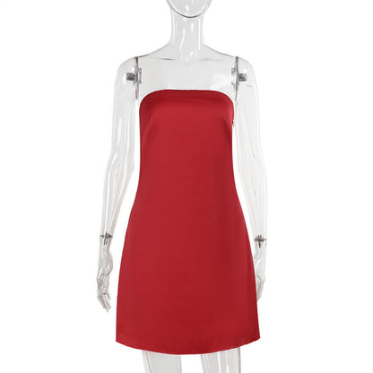Autumn Dress Socialite Elegant Sexy Tube Top Satin Backless Mini Dress