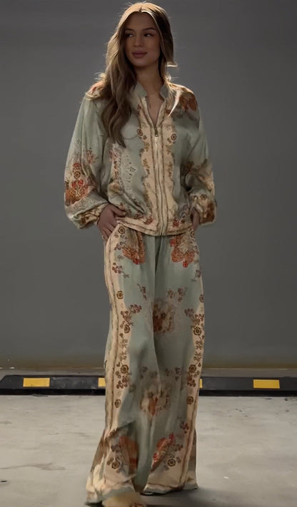 Summer Sexy Print Coat Two Piece Sets Pants