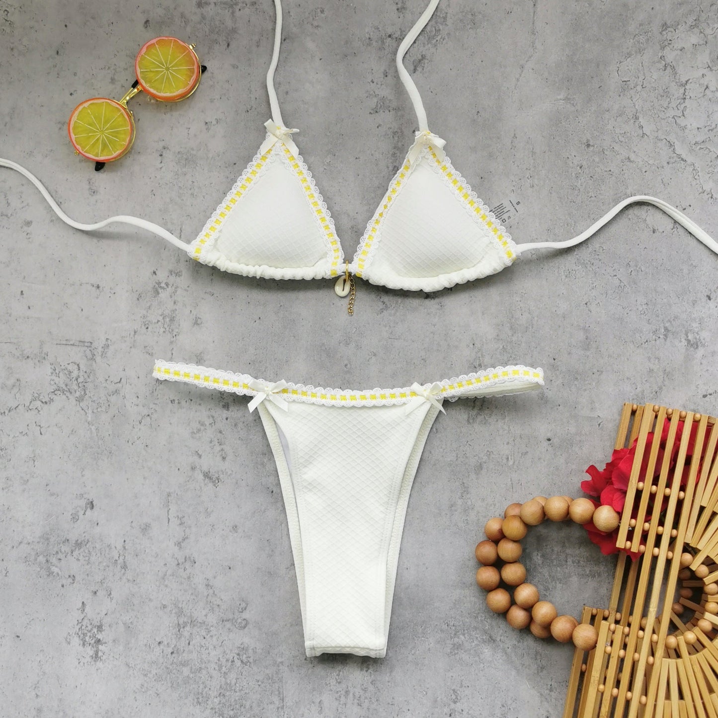 Low Waist Three Point Bikini Mini Sexy Lace up Backless Split Swimsuit Women Bikini