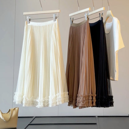 Tree Fungus like Lacework Skirt Women Summer High Waist Stitching A line Western Puffy Fairy Skirt