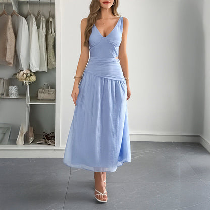Elegant Deep V Plunge Cropped Outfit Maxi Dress Women Clothing Spring Summer