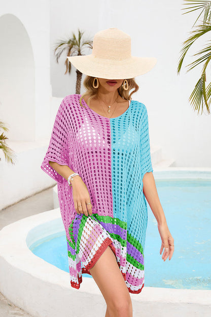 Summer Women Patchwork Cutout out Beach Dress Loose Beach Cover Up Women