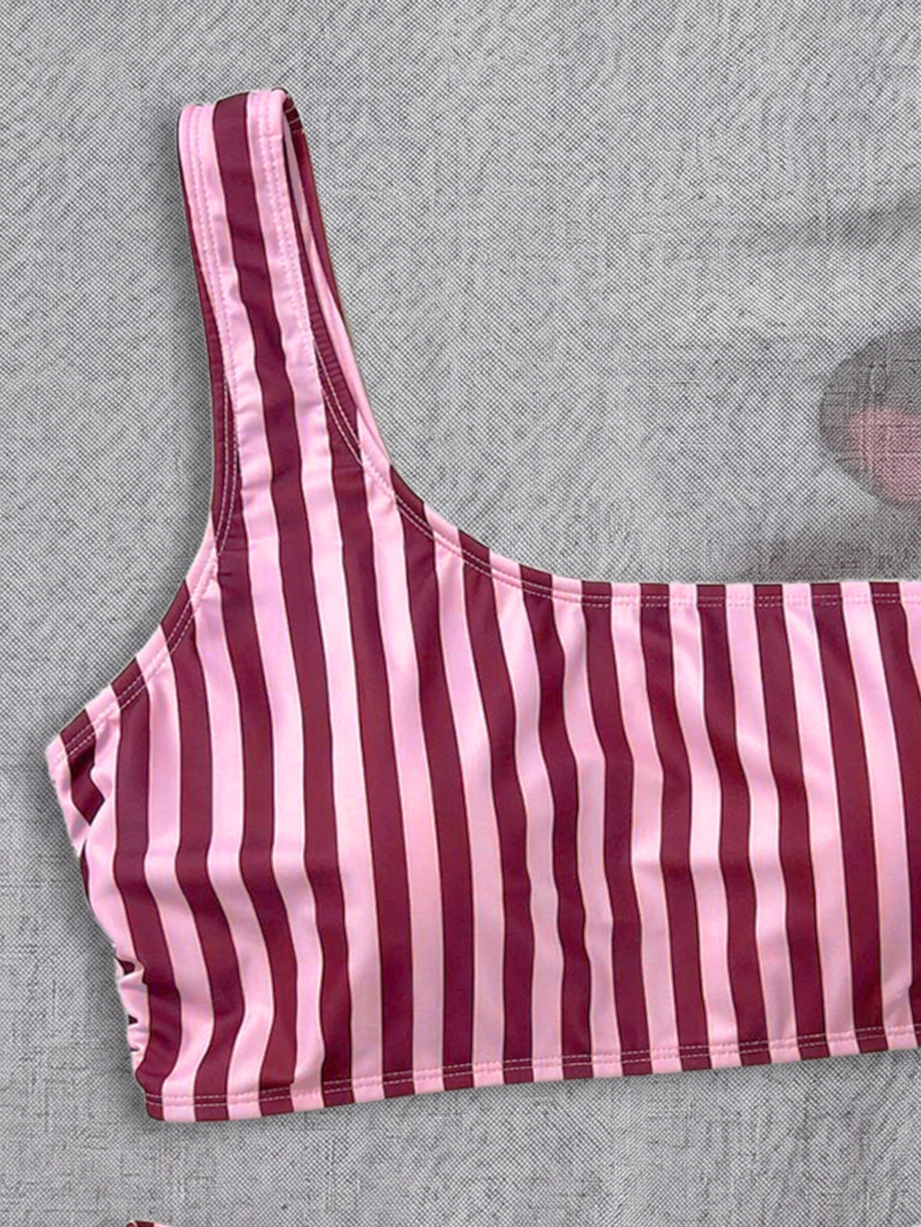 Bikini Pink Striped One Shoulder Tube Top Bikini Sexy Backless Low Waist Split Swimsuit
