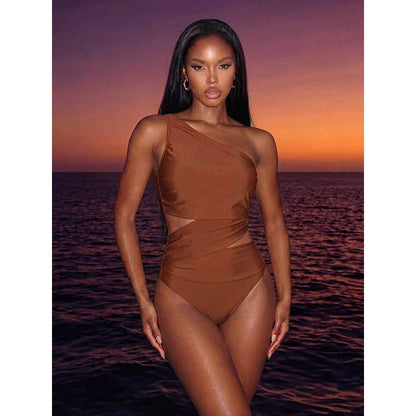 Solid Color One Shoulder Sexy Swimsuit Women Beach Spring Bikini Swimsuit