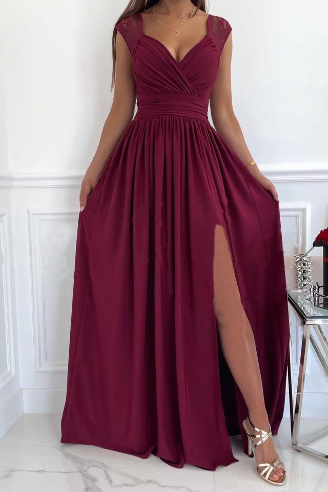 Women Clothing Sleeveless Backless Solid Color Wide Hem Split Women Clothing Dress