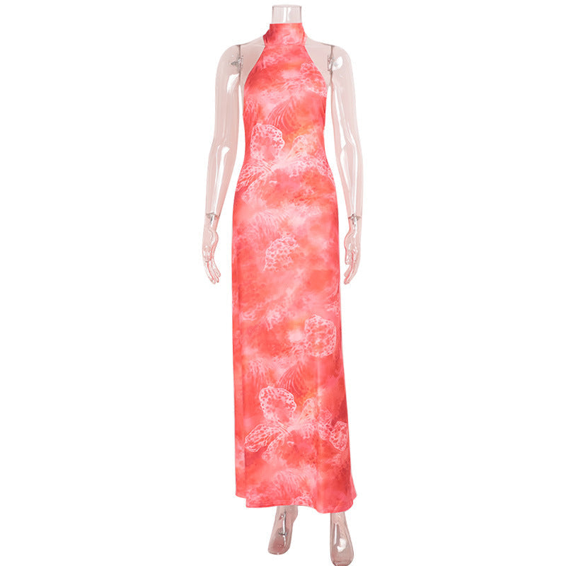 Summer Seaside Vacation Sexy Sleeveless Halter Backless Maxi Dress Women