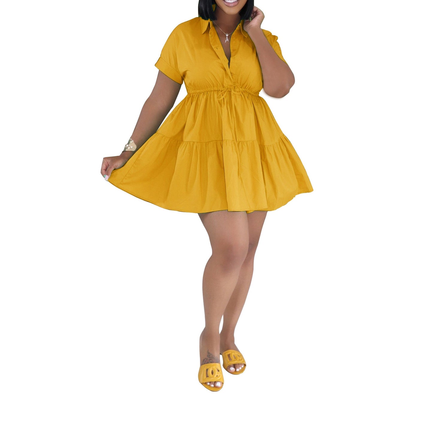 Short Sleeve One Piece Dress Women Loose Casual Shirt Dress Summer Short Dress