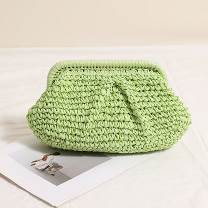 Crossbody Straw Bag Pleated Solid Color Straw Bag Woven Bag Vacation Beach Bag Women Bag