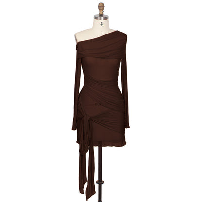 Spring Summer Women Wear Off Neck Design Sexy Pleated Dress Dopamine Sexy
