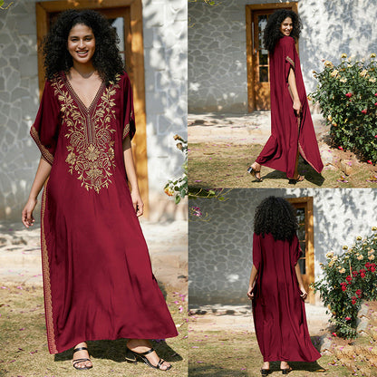 Embroidered Holiday Maxi Dress Seaside Beach Cover up Casual Dress Beach Cover Up Women