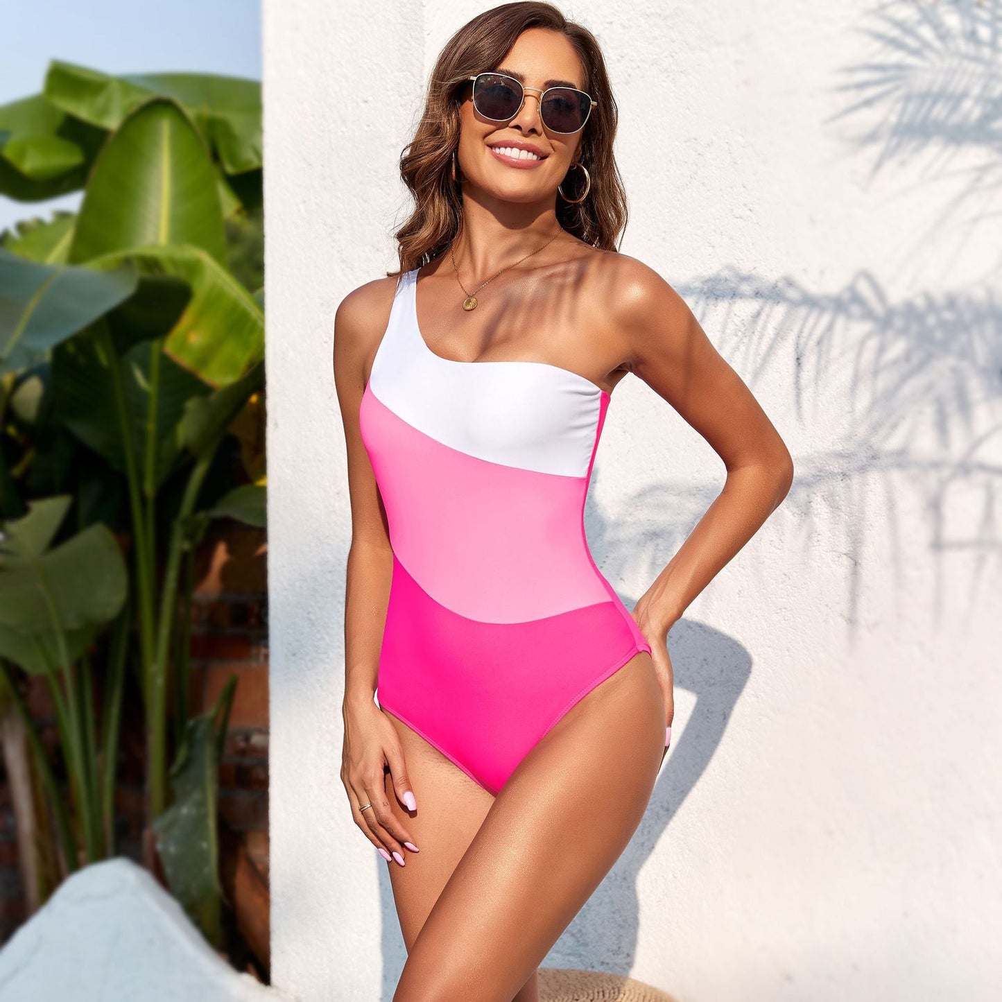 Swimsuit Solid Color Stitching One Piece Swimsuit Women Swimwear