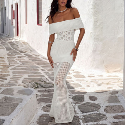 Solid Color Sexy Knitted Hollow Out Cutout Beach Cover up Bikini Swimsuit Beach Women