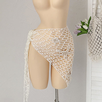 Summer Hollow Out Cutout Starfish Hand Crocheting Beach Triangle Shawl Sexy Fishnet Sunscreen Beach Towel