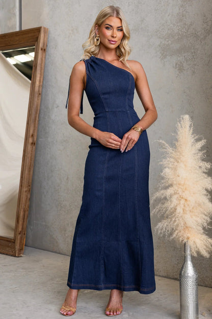 Spring Summer Office Suspenders Denim Women Dress