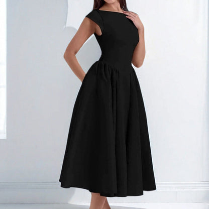Spring French Sexy Elegant Waist Slimming Sleeveless Back Hollow Out Cutout Dress
