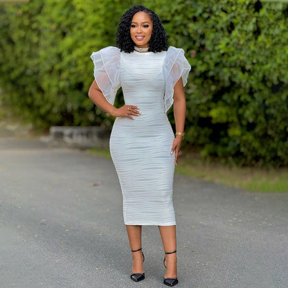 Women Clothing Stitching Ruffle Sleeve Summer Africa Dress