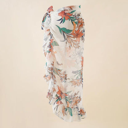 Chiffon Printed Beach Cover up Sexy Slit Skirt Vacation Skirt Beach Cover Up Women