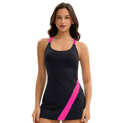 Split Two Piece Sets Swimsuit Skirt Boxer Color Matching Tight Conservative Swimwear