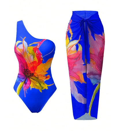 One Piece Two Piece Conservative Printed Swimsuit Women Bikini
