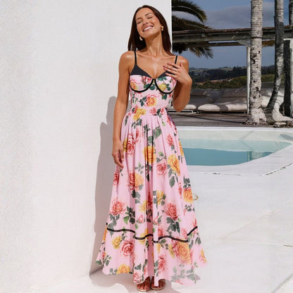 Swimsuit Pink Floral Sweet Seaside Vacation Swimsuit Set Women
