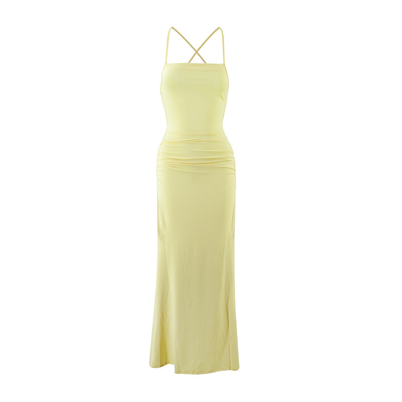 Summer Women Clothing Sexy Backless Cross Strap Low Waist Hip Wrapped Maxi Dress