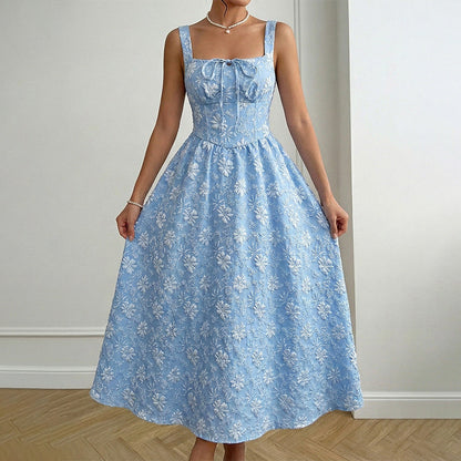 Length Cami Dress Summer Elegance Backless Jacquard Sleeveless Dress Women Clothing