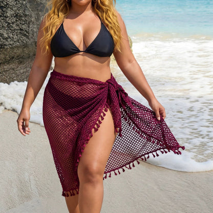 Seaside Vacation Beach Shawl Women Clothes Tassel Stitching Sexy See through Beach Dress Blouse